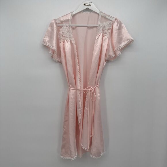 Indulgence Vintage Pink Satin Lace Robe Size Small Coquette - Picture 1 of 10